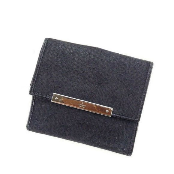 Authentic Gucci Wallet Purse Folding wallet GG Black Silver Woman - Picture 1 of 4